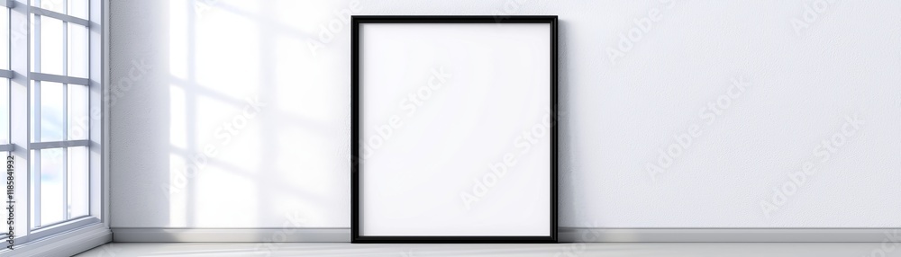 Minimalist Black Frame Mockup Vertical Composition, White Background, Sunlight Shadows, Interior Design, Blank Canvas. Mockup, Interior Minimalist Black Frame Mockup Vertical Composition, White Background, Sunlight Shadows, Interior Design, Blank Canvas. Mockup, Interior
