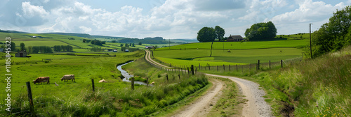 Serenity Defined: A Scenic View of the Picturesque, Tranquil Countryside under the Clear Blue Sky photo