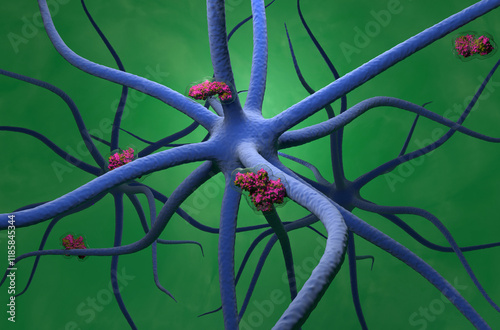 Botulinum toxin escape and travel into the central nervous system - 3d illustration isometric view photo