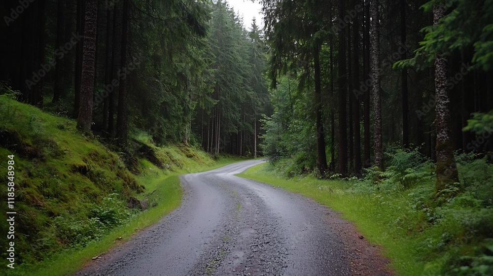 Fototapeta premium Serene Forest Road: A Journey Through Lush Greenery