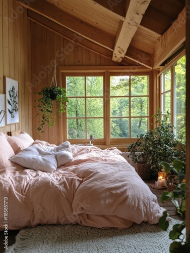 Serene Pink Bedroom with Wo...
