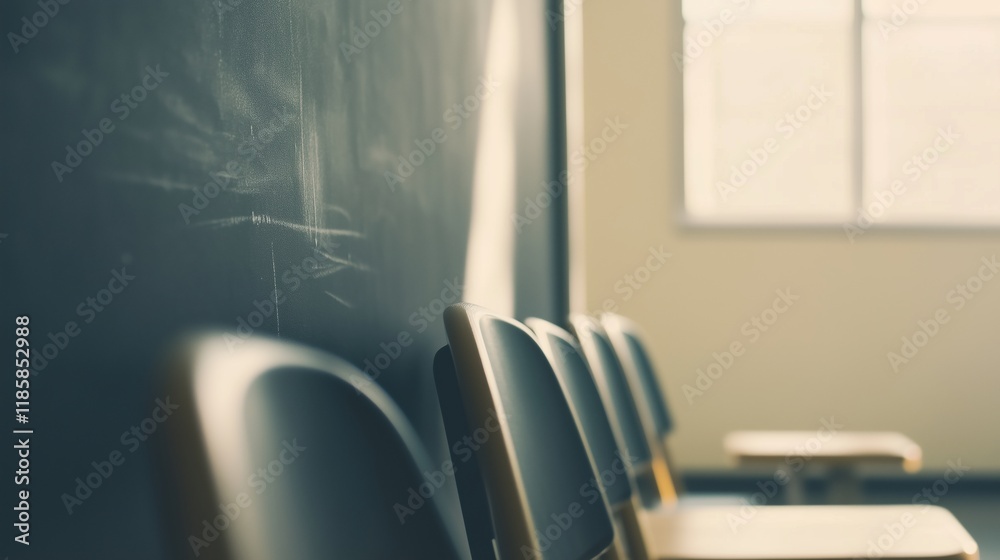 A Row of Chairs in Front of a Blackboard in a Classroom - Generative AI A Row of Chairs in Front of a Blackboard in a Classroom - Generative AI