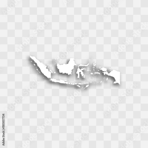 Indonesia high detailed vector representation of country silhouette. White color on transparent background with dropped shadow. For educational, decorative, or informational use.