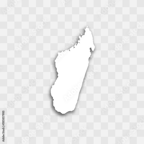 Madagascar high detailed vector representation of country silhouette. White color on transparent background with dropped shadow. For educational, decorative, or informational use.