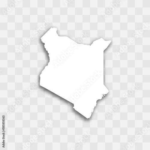 Kenya high detailed vector representation of country silhouette. White color on transparent background with dropped shadow. For educational, decorative, or informational use.