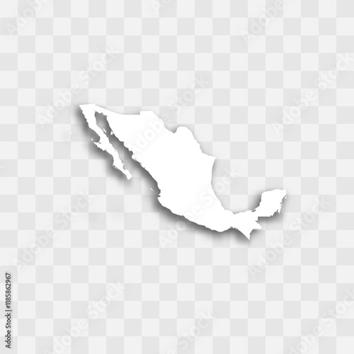 Mexico high detailed vector representation of country silhouette. White color on transparent background with dropped shadow. For educational, decorative, or informational use.