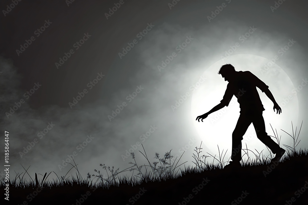 Mysterious silhouette of zombie on a dark night for global awareness month design. Mysterious silhouette of zombie on a dark night for global awareness month design.