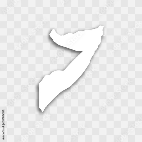 Somalia high detailed vector representation of country silhouette. White color on transparent background with dropped shadow. For educational, decorative, or informational use.