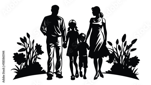 Family Married couple and kids silhouette