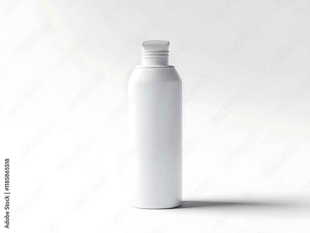 A simple white cosmetic bottle with a flip-top cap, displayed on a white background, ideal for clean and minimalist packaging. A simple white cosmetic bottle with a flip-top cap, displayed on a white background, ideal for clean and minimalist packaging.