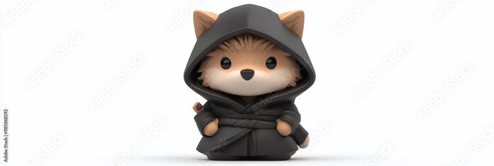 Cute fox character in a dark hooded cloak. Cute fox character in a dark hooded cloak.