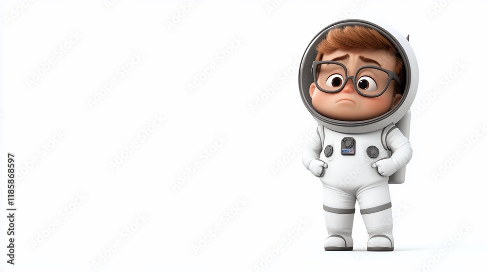 Sad cartoon astronaut boy in spacesuit on white background. Sad cartoon astronaut boy in spacesuit on white background.