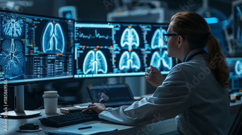 Doctor utilizing advanced interface to diagnose and treat virtual human lungs in long covid cases