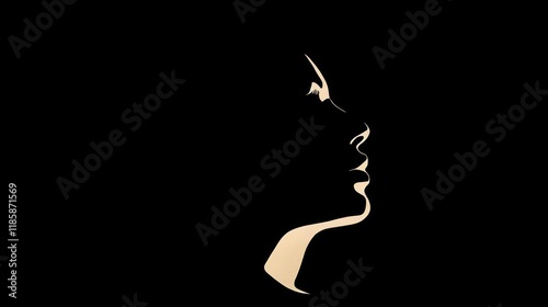 Elegant woman's profile silhouette on black background.