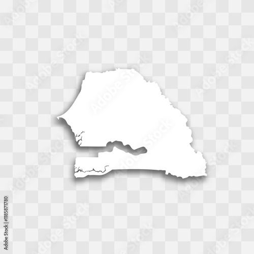 Senegal high detailed vector representation of country silhouette. White color on transparent background with dropped shadow. For educational, decorative, or informational use.
