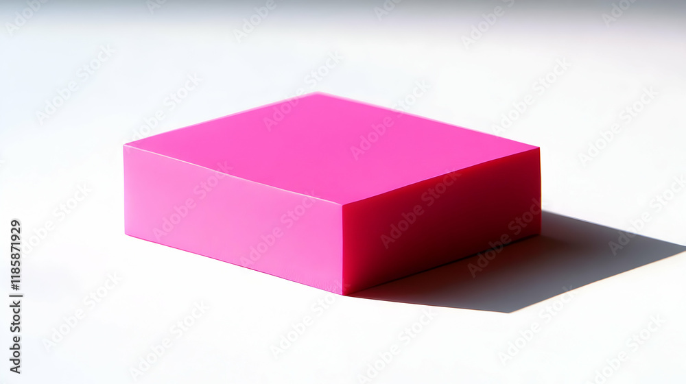 Pink Cube Creates Bold Shadow on White Background in Bright Light Pink Cube Creates Bold Shadow on White Background in Bright Light