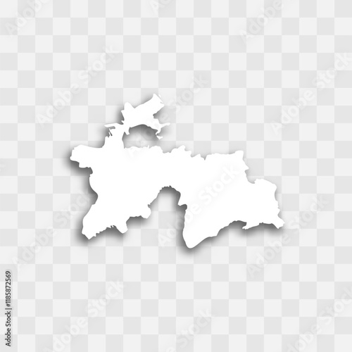 Tajikistan high detailed vector representation of country silhouette. White color on transparent background with dropped shadow. For educational, decorative, or informational use.