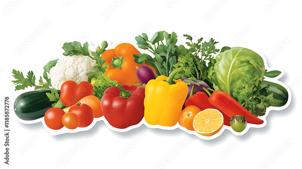 Fresh vegetables including peppers, tomatoes, and greens arranged beautifully Fresh vegetables including peppers, tomatoes, and greens arranged beautifully