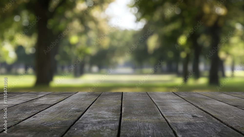 Wooden table in an autumn park with blurred trees, perfect for product display or marketing purposes Wooden table in an autumn park with blurred trees, perfect for product display or marketing purposes