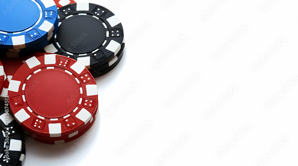 Poker Chips Stacked on White Background Poker Chips Stacked on White Background
