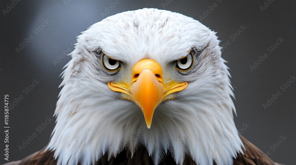 Obraz premium Close-up portrait of a bald eagle, intense gaze.