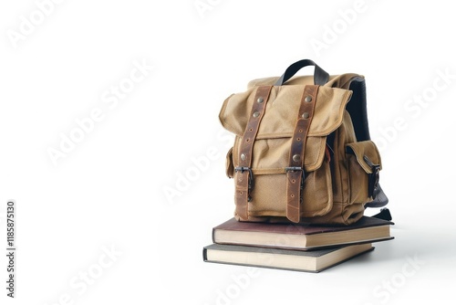 Ultra Hd Picture of Student Backpack and Books Isolated on a White Background