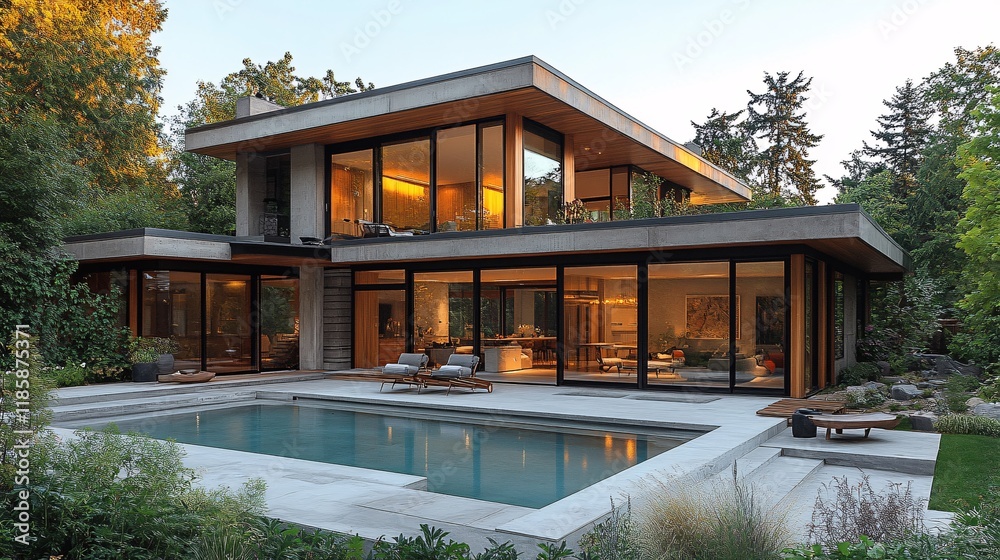 Fototapeta premium Modern Minimalist Timber House with Pool Design