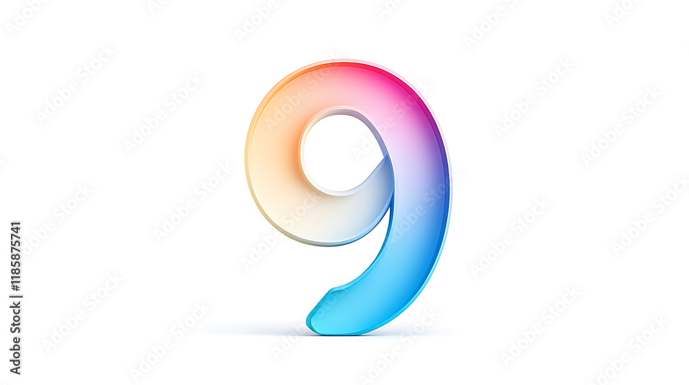 Minimalist design of vibrant 3D number 9 icon with smooth curves Minimalist design of vibrant 3D number 9 icon with smooth curves
