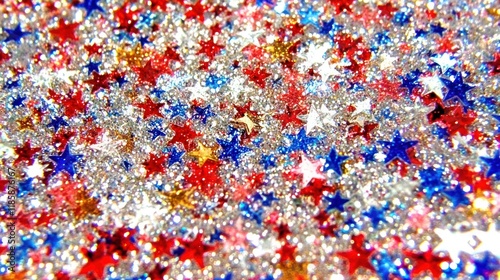 Festive red, white, blue, and gold star confetti.