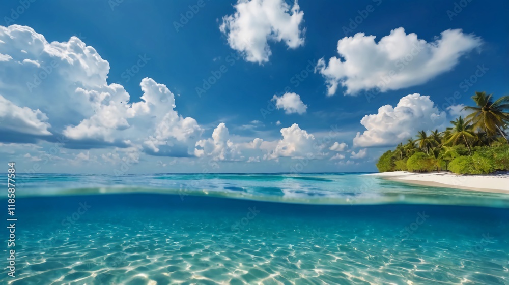 Tropical blue ocean with white sand underwater. very beautiful scenery. with the blue sky Tropical blue ocean with white sand underwater. very beautiful scenery. with the blue sky