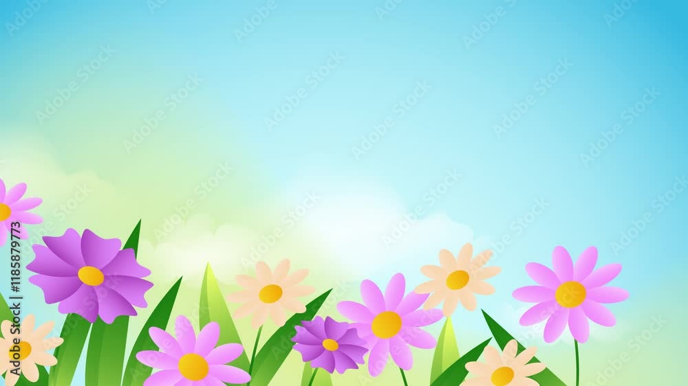 vibrant spring floral scene with blossoming flowers and lush green details seamless 4k video background motion pop art design