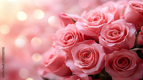Pink Roses Bloom Beautifully with Soft Light and Bokeh Background