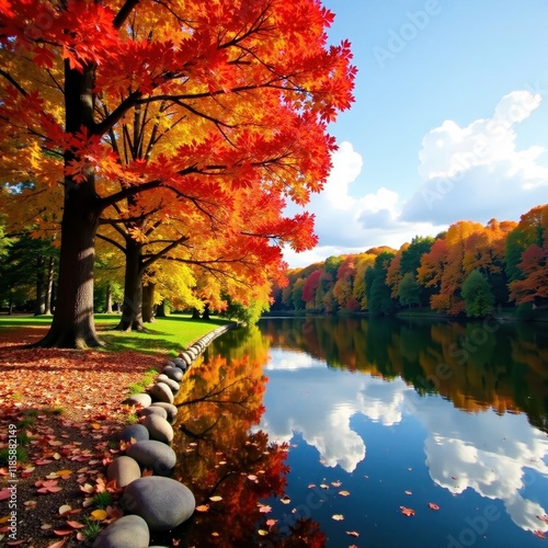 Vibrant fall foliage in Madison's Olbrich Park, Wisconsin, greenery