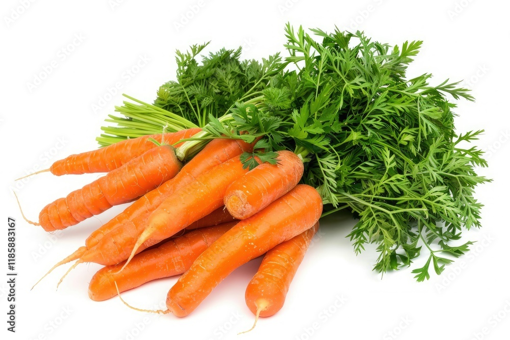 Flawless Image of Bunch of Carrots with Leaves on White Background Flawless Image of Bunch of Carrots with Leaves on White Background