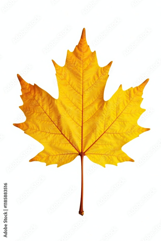 Bright yellow autumn leaf isolated on white background, nature, fall, seasonal