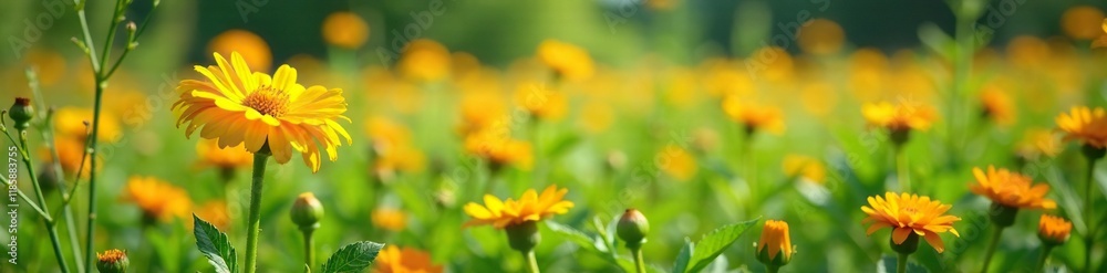 Calendula in a lush meadow with other wildflowers, landscape, field, garden Calendula in a lush meadow with other wildflowers, landscape, field, garden