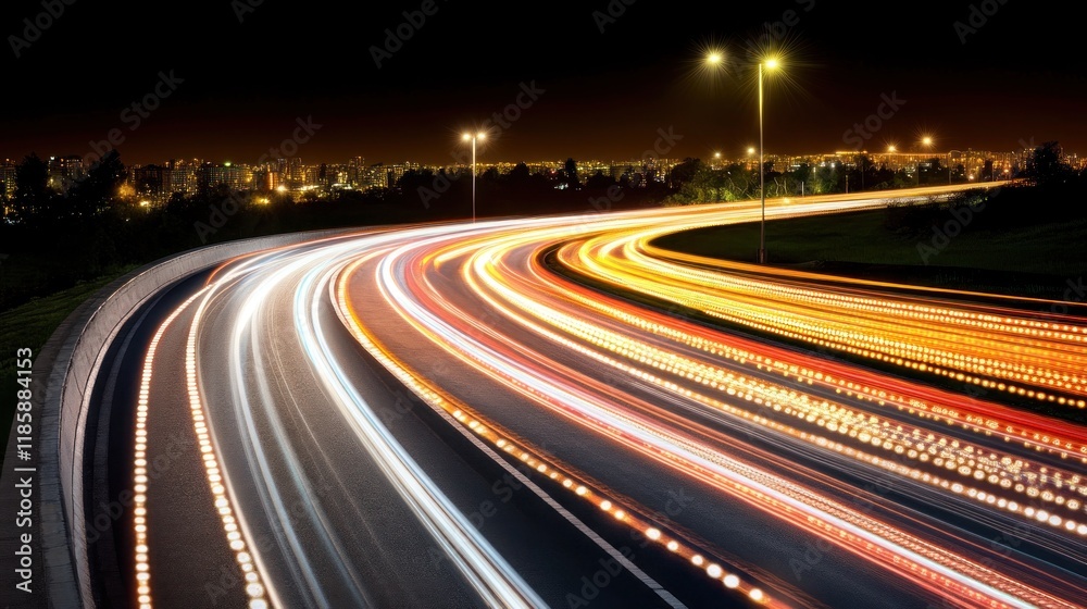 Night highway with light trails. Night highway with light trails.