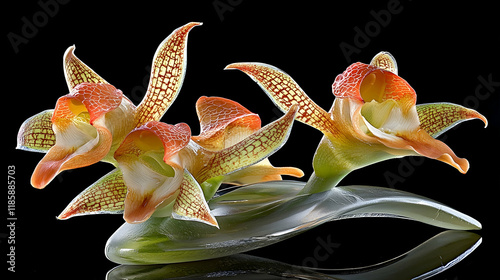 Ornate glass orchid sculpture on black background photo