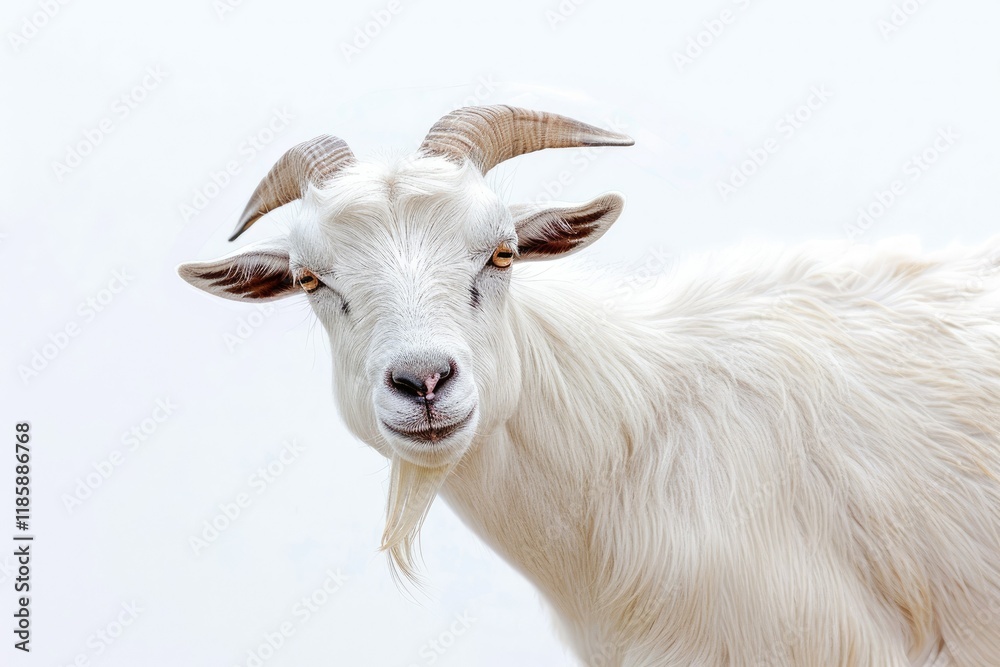 High Resolution Image of Portrait of White Goat Standing Isolated on White Background High Resolution Image of Portrait of White Goat Standing Isolated on White Background