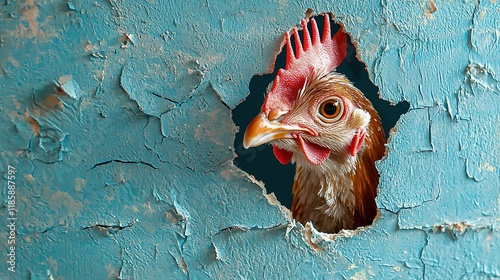 Chicken Peeking Through Hole