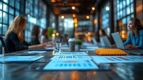 Wallpaper Mural Team at a roundtable brainstorming ideas, focus on group, blurred office layout Torontodigital.ca