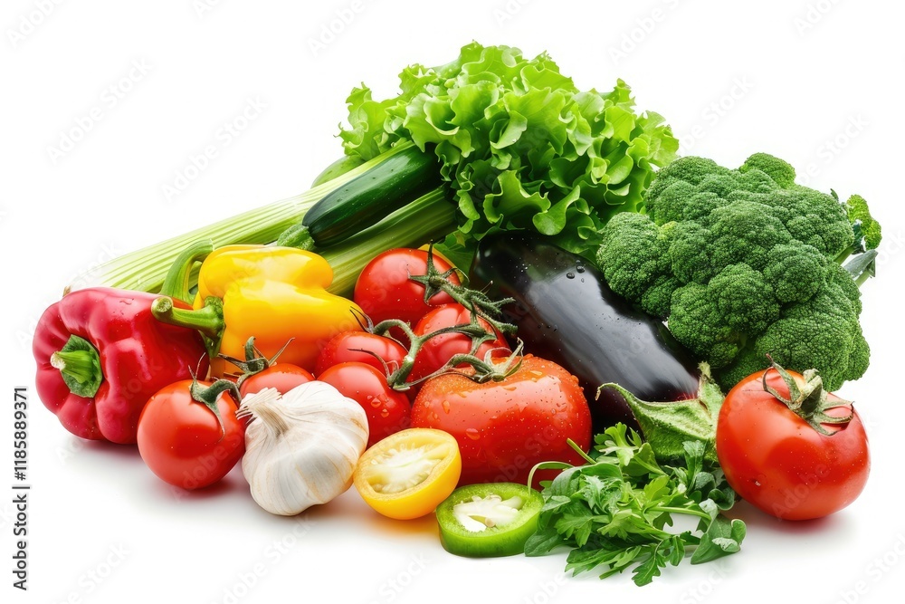 High Detail Image of the Gospel of Vegetables on a White Background High Detail Image of the Gospel of Vegetables on a White Background
