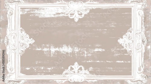 Ornate White Frame on Distressed Beige Background