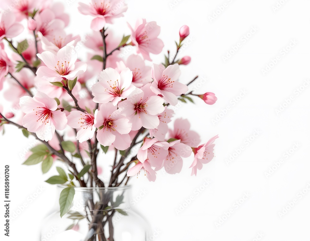 Delicate Pink Cherry Blossoms in a Glass Vase: Serene Spring Bouquet Delicate Pink Cherry Blossoms in a Glass Vase: Serene Spring Bouquet