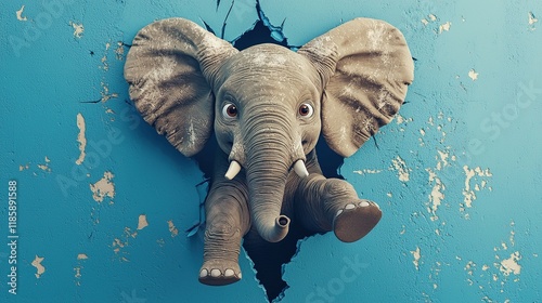 Elephant Breaking Through Wall photo