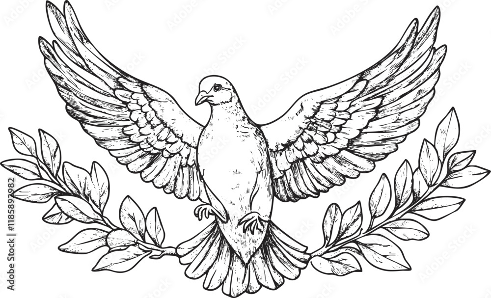 Obraz premium Illustration of a dove with olive branch symbolizing peace.