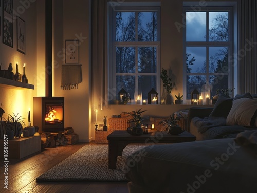 Cozy living room with firep...