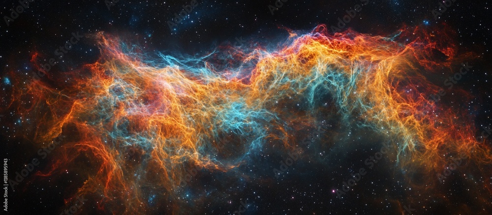 Fototapeta premium Cosmic Nebula: A Celestial Tapestry of Orange and Blue