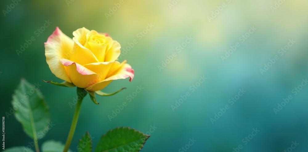 Yellow and blue rose against a subtle gradient abstract background, greenery, nature Yellow and blue rose against a subtle gradient abstract background, greenery, nature