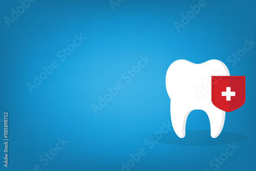 Dental care, protection. Vector illustration of a tooth and shield. 	
